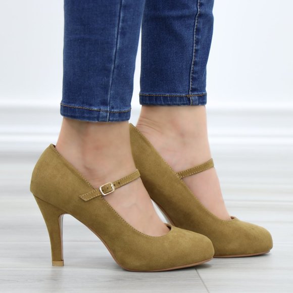 Taupe Suede Low Heel Rockabilly Pumps - Picture 8 of 11